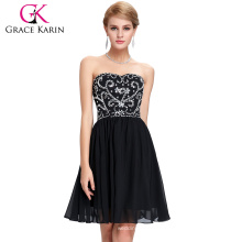 Grace Karin Strapless Chiffon Knee Length Black Birthday Party Dress CL6049-2